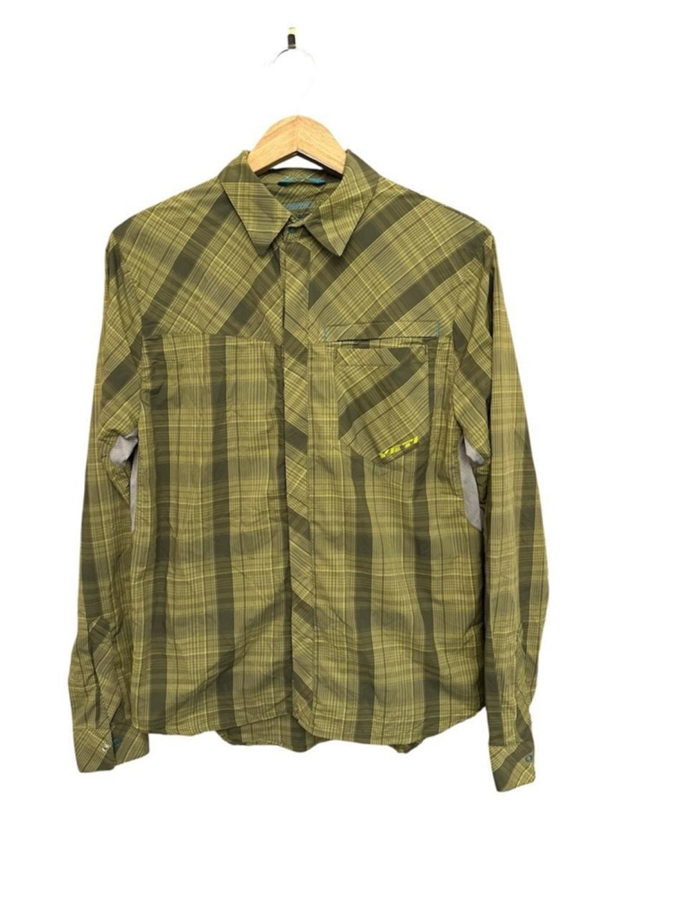 Yeti Olive Green Plaid Casual Button-Down Shirt